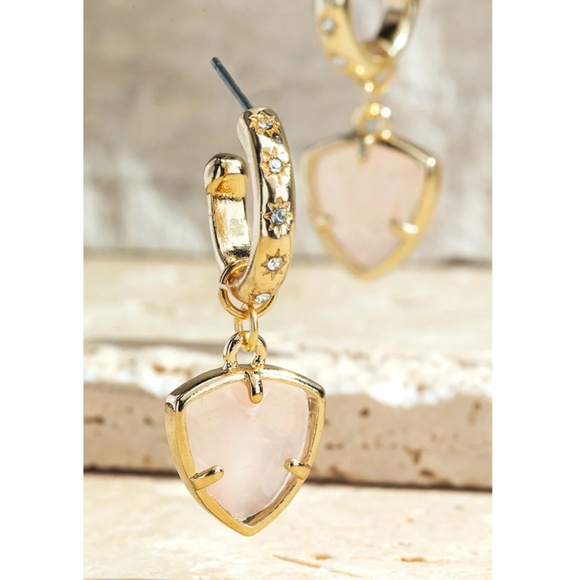 Rose Quartz Triangle Natural Stone Earrings - Picture 1 of 1